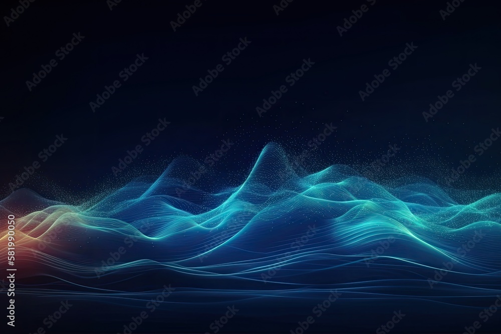 a wavy, glowing background. abstract wave of moving particles. large data. Generative AI