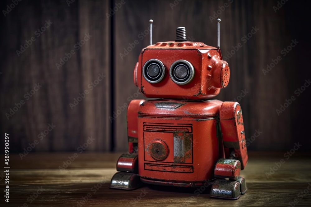 A Red Wooden Toy Robot. Generative AI