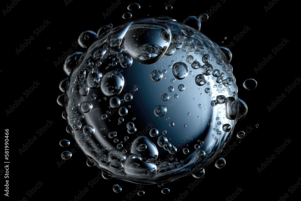 Drops of clear water liquid, isolated against a dark background. Generative AI