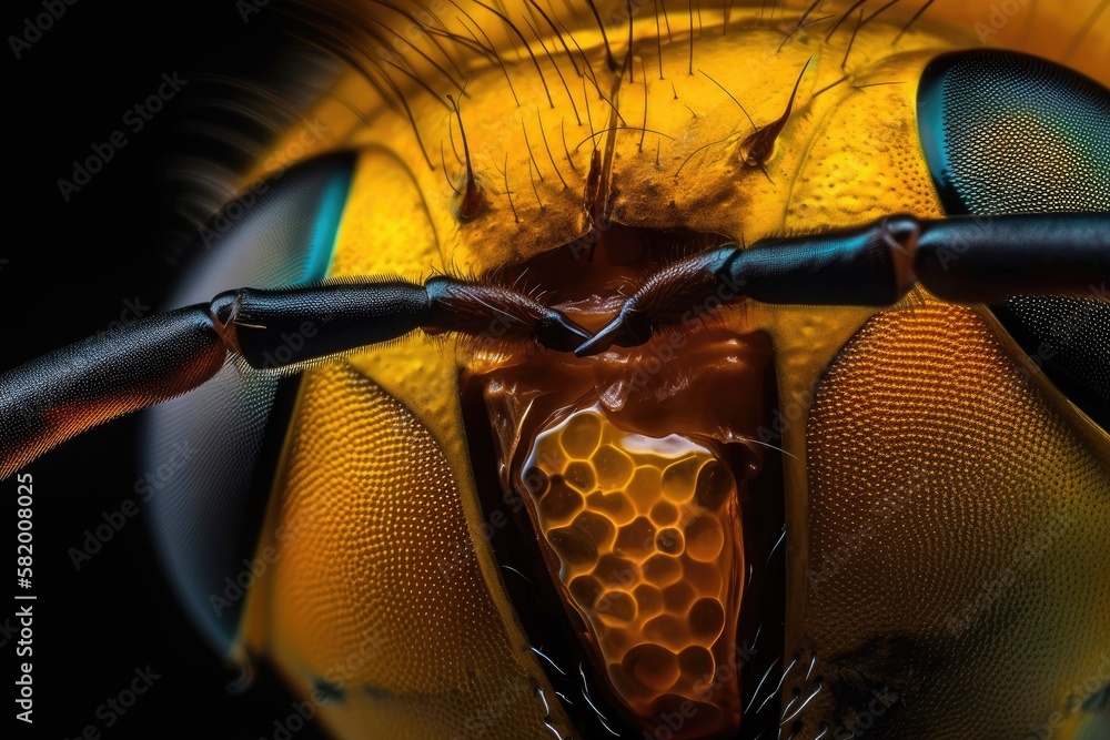 a close up of a mango tree borers facet eye. Generative AI