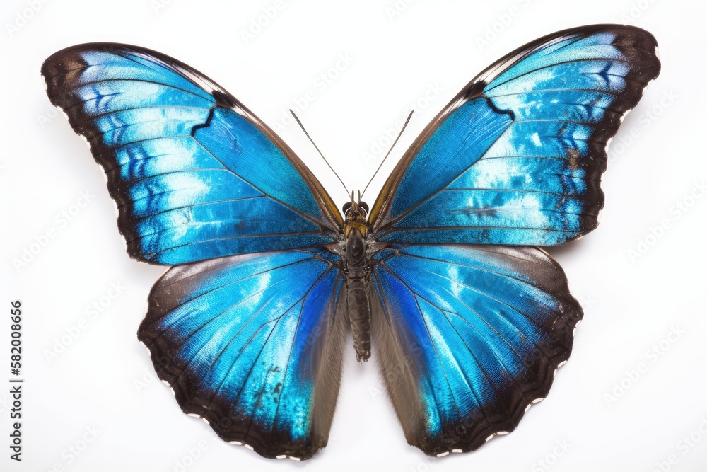 Blue and colorful butterfly isolated on white background. Generative AI