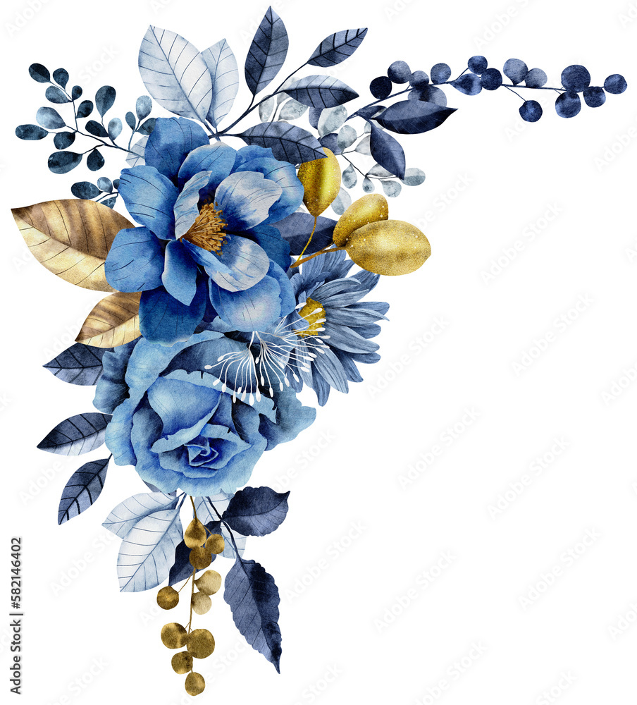 Navy blue wedding bouquet flower watercolor