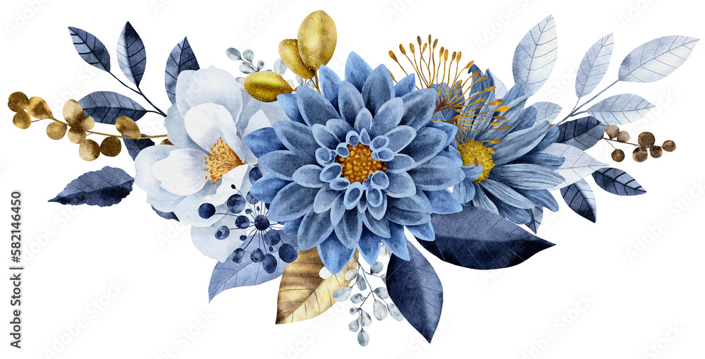 Navy blue wedding bouquet flower watercolor