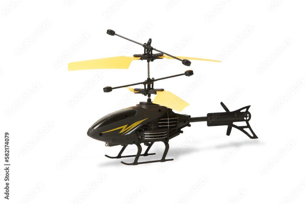 Radio controlled helicopter on white background