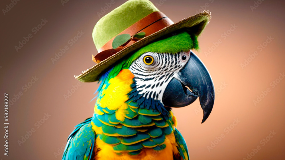 A Parrot wearing a hat, generative ai