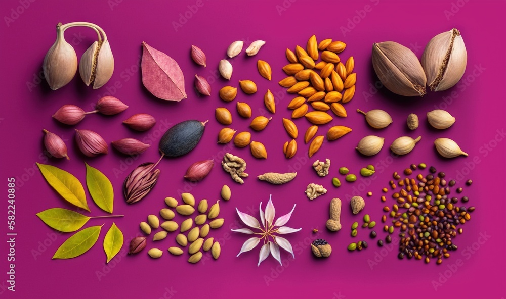  a variety of nuts and seeds on a purple background with a pink background and a purple background w