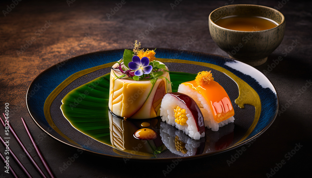 Sushi Delight: Colorful Assortment of Rolls and Sashimi on a Beautiful Serving Platter- ai generated