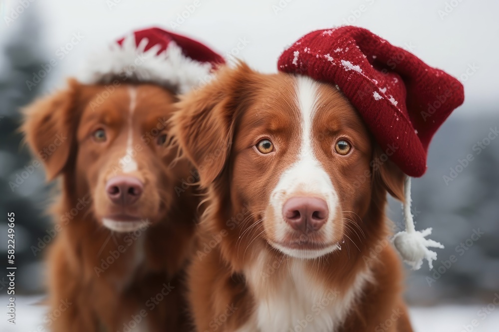 Christmas, New Years, and dog Nova Scotia Duck Tolling Retriever holidays. Generative AI