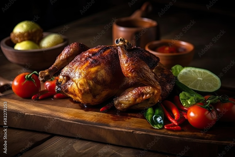 Authentic Recipe from Indonesian Roasted Chicken Grilled Chicken with Lalapan, Bakakak Ayam Bakar wi