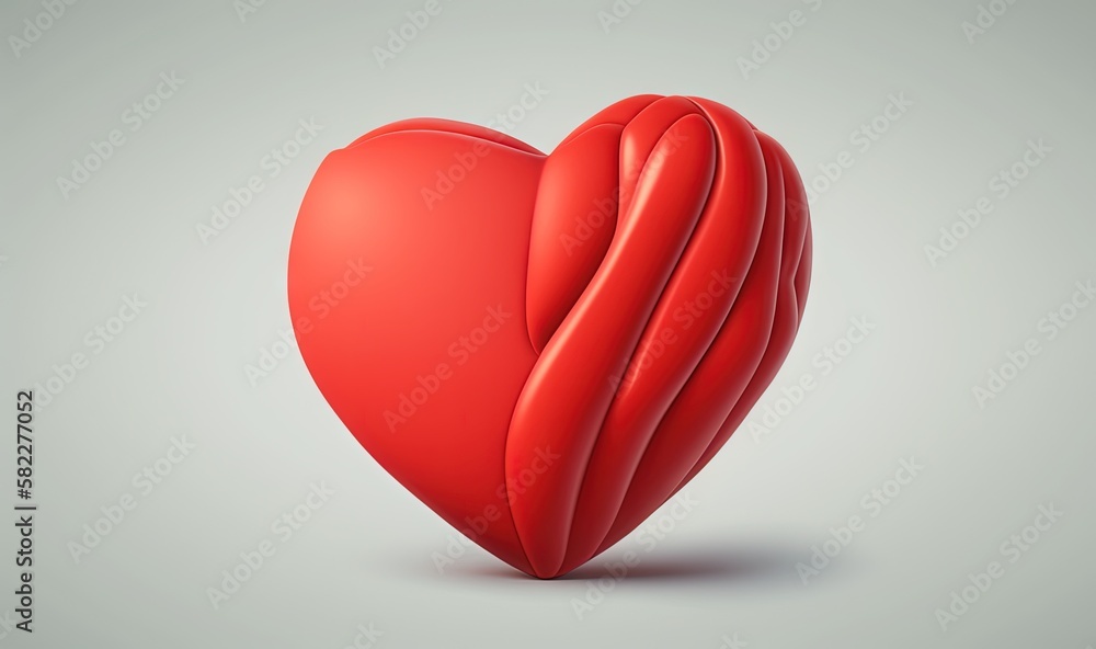  a red heart shaped object on a gray background with a shadow on the floor and a shadow on the wall 