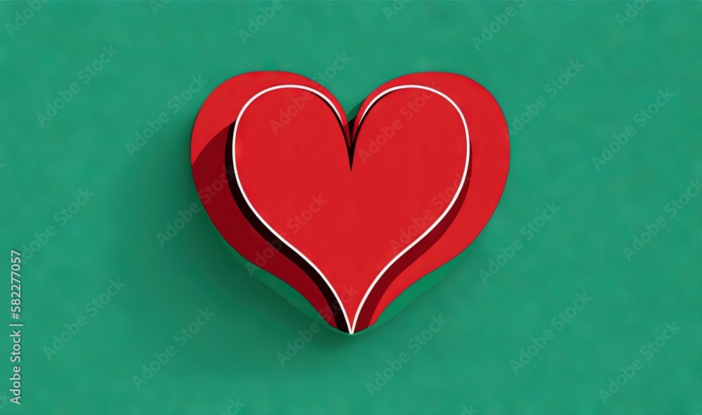  a red heart cut out of paper on a green background with a white border around the edges of the hear