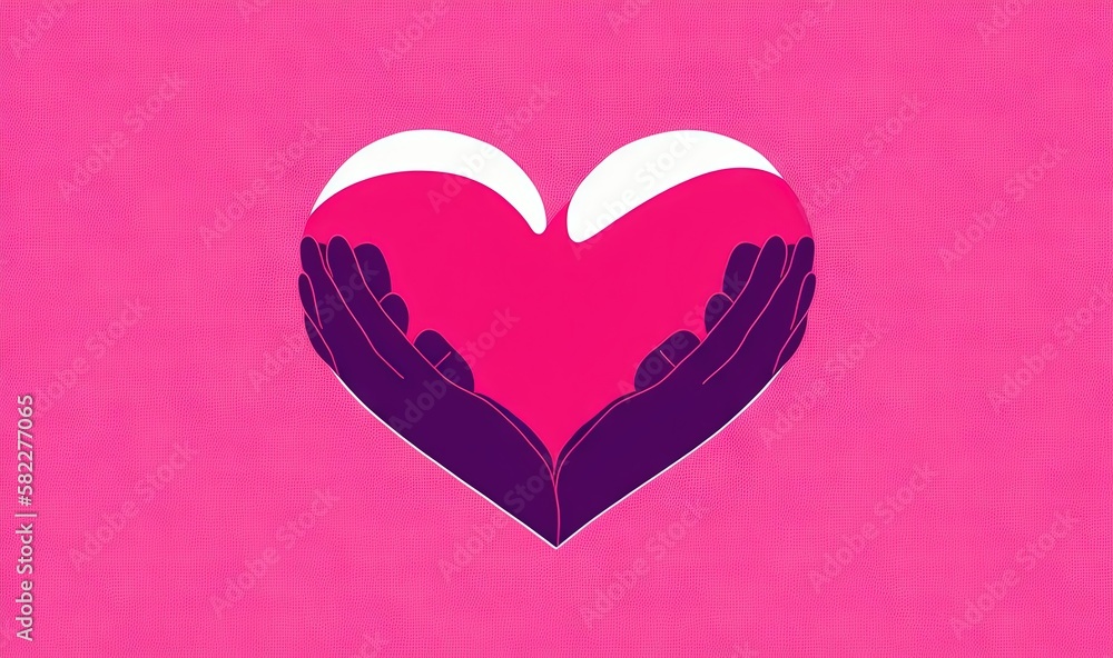  a heart with two hands holding it in the shape of a heart on a pink background with a pink backgrou