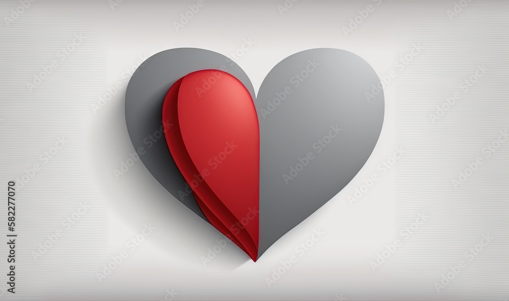  a heart shaped paper cut into two pieces with a shadow on the side of the paper and a shadow on the