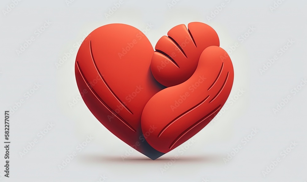  a red heart shaped object on a white background with a shadow of the heart on the left side of the 