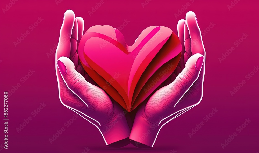  two hands holding a heart in the middle of a pink background with a pink background and a pink back