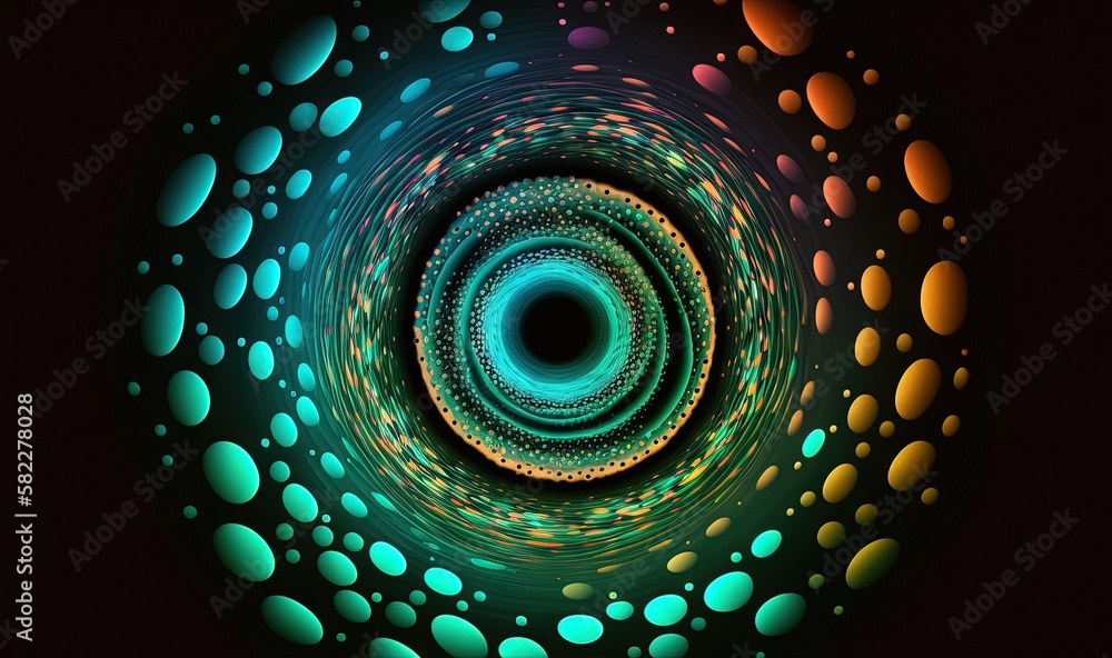  an abstract picture of a circular object with many colors and shapes in it, with a black background