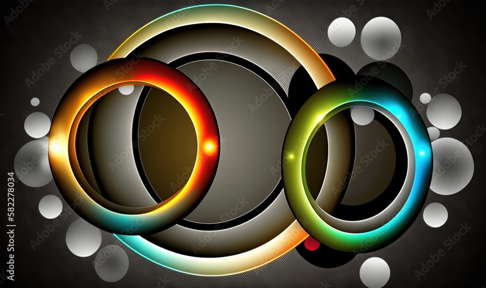  a group of circles with different colors on them and bubbles around them on a black background with