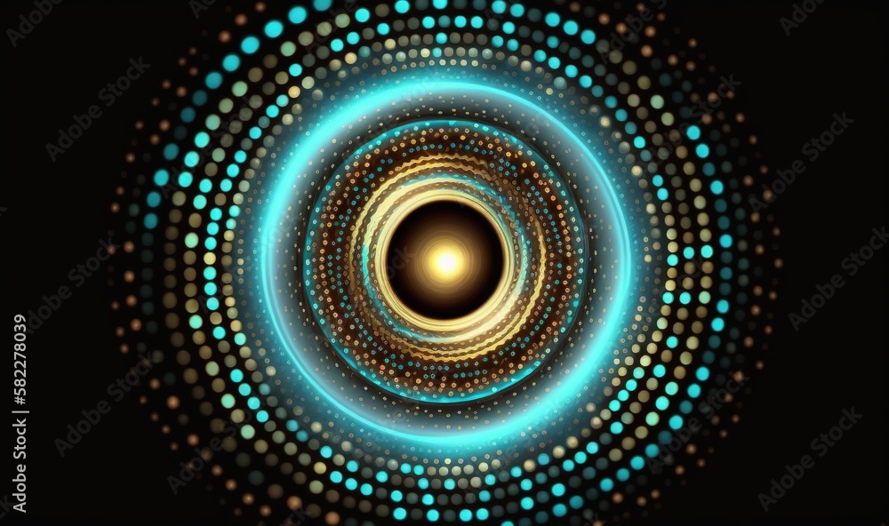  an abstract blue and gold background with a circular design in the middle of the image, with a blac