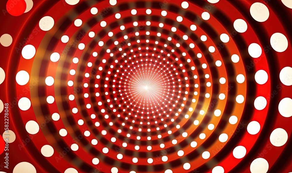  a red and white circular pattern with white dots on a red background with a black background and a 