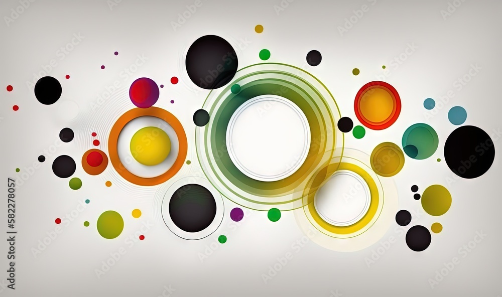  a colorful abstract background with circles and dots on a white background with a place for the tex