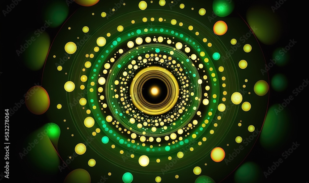  an abstract picture of a green and yellow circle with circles in the middle of the circle, and a bl