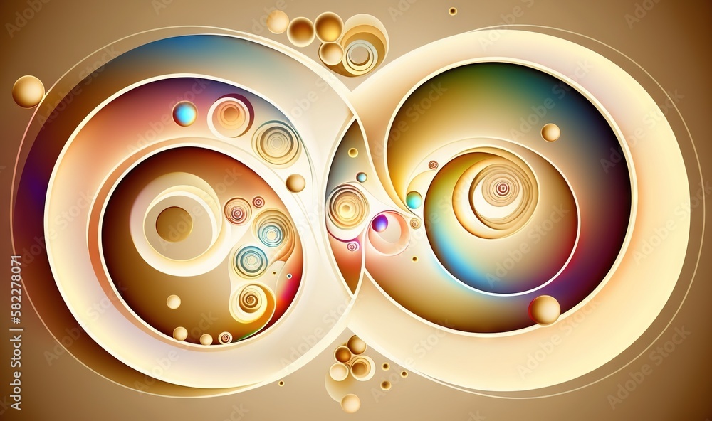  an abstract painting with circles and bubbles on a brown background with space for text or a pictur