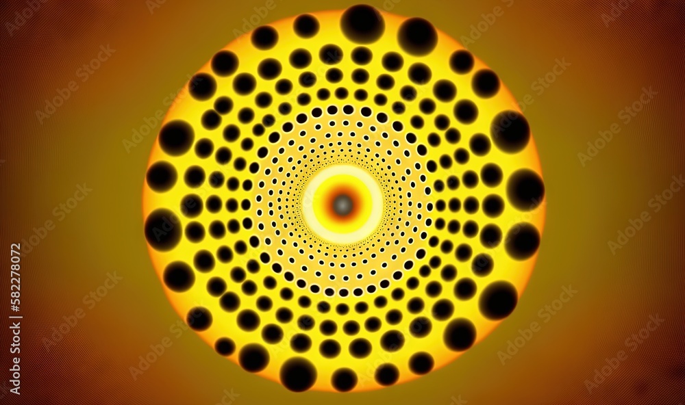  a yellow and black circular object with a black center in the middle of it and a yellow center in t