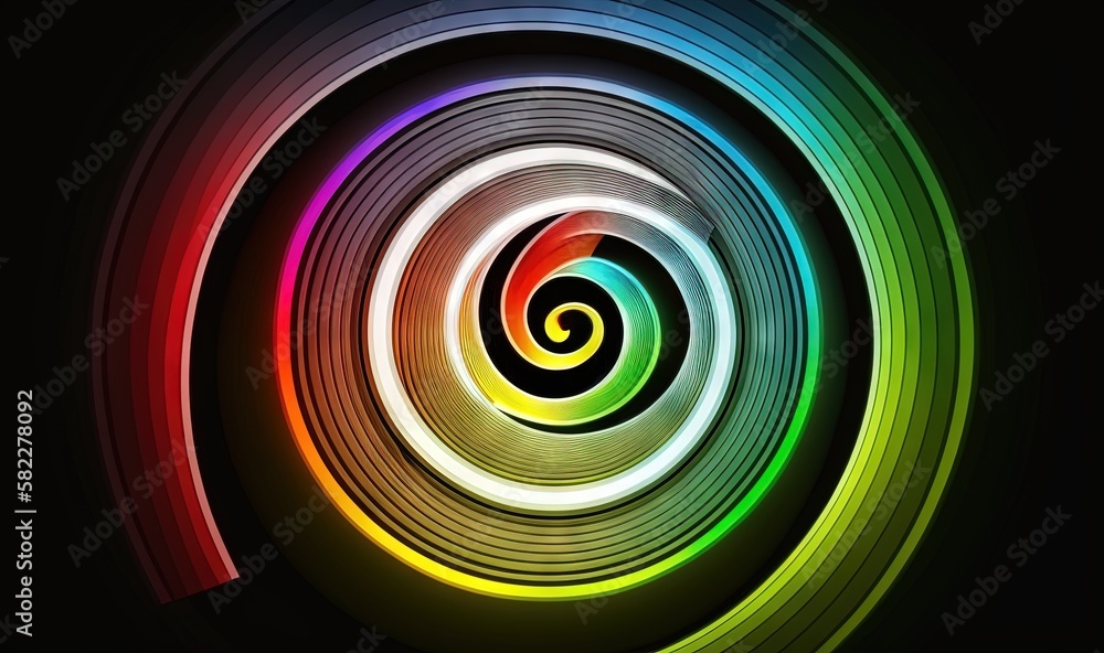  a colorful swirl with a black background and a black background with a red, yellow, green, blue, an