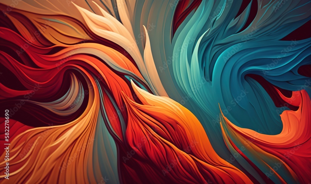  a colorful abstract painting with a red, orange, and blue swirl on the bottom of the image and the 