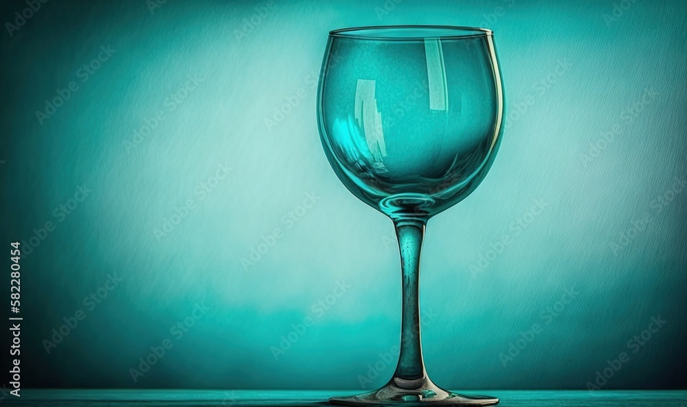  a blue glass sitting on a table in front of a green background with a shadow of a glass on the floo