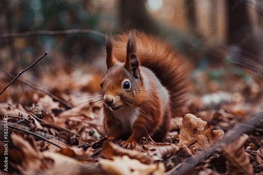 a squirrel searching for food in the park. Generative AI