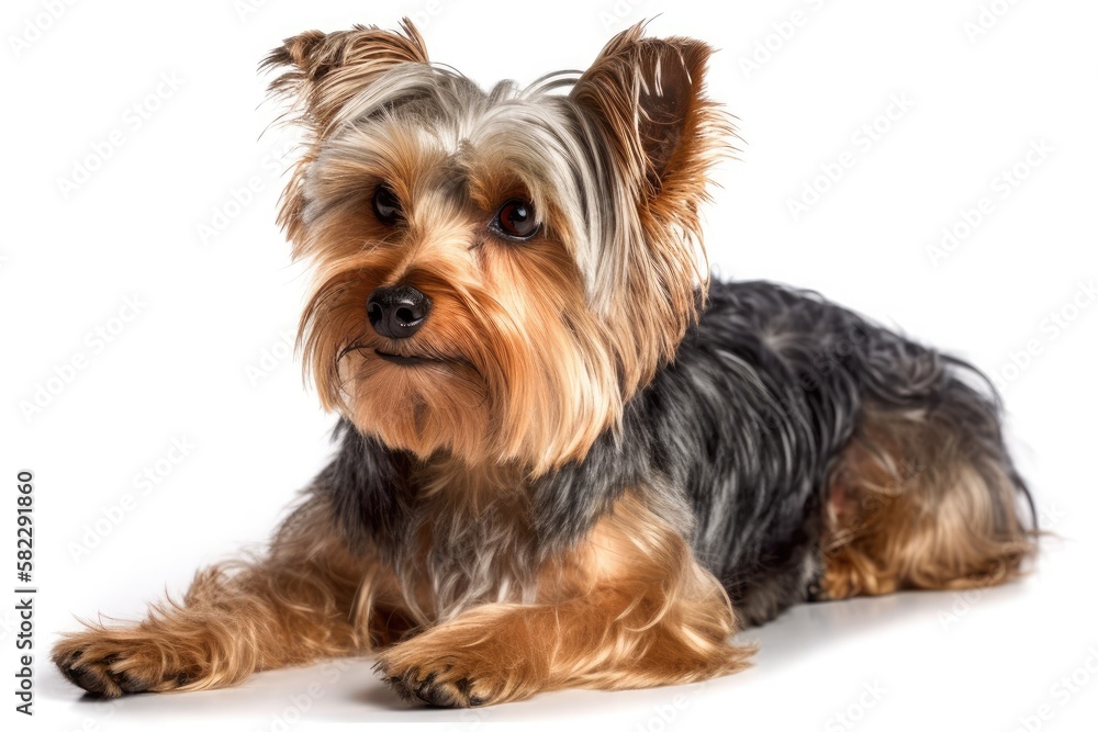 Canine yorkshire terrier over a white background, isolated. Generative AI