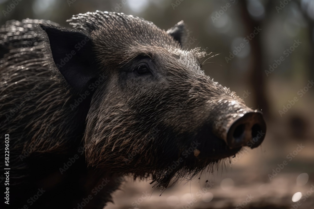 Peccary with white lips on the splitters. Named Tayassu pecari in Latin. Generative AI