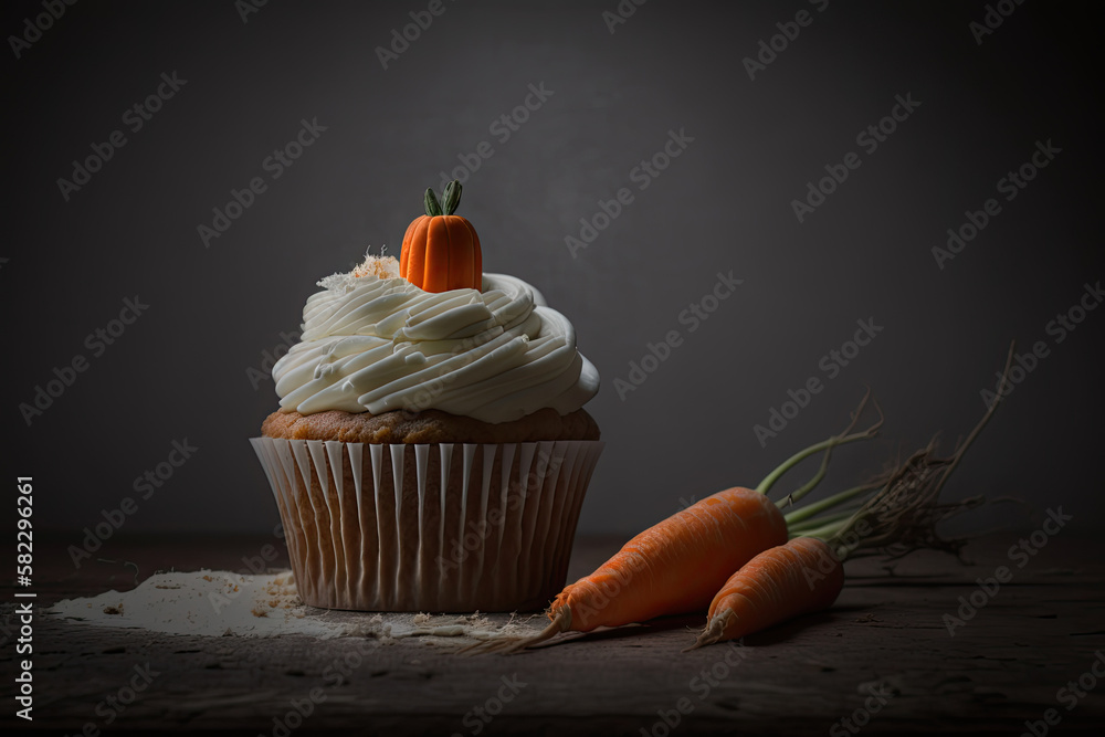 Awesome Carrot Cupcakes. Illustration AI Generative