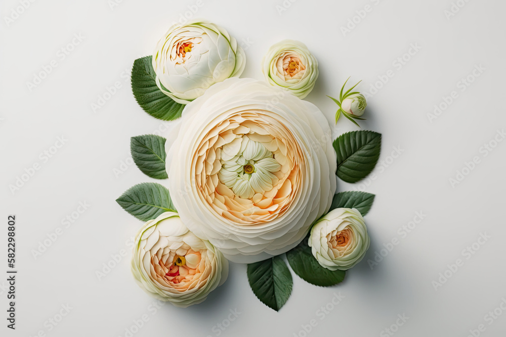 Festive flower English rose composition on a white background. Illustration AI Generative