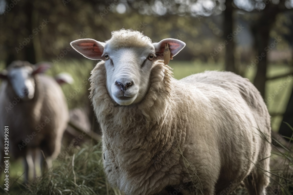 wholesome, pure bred Farmyard sheep. Generative AI