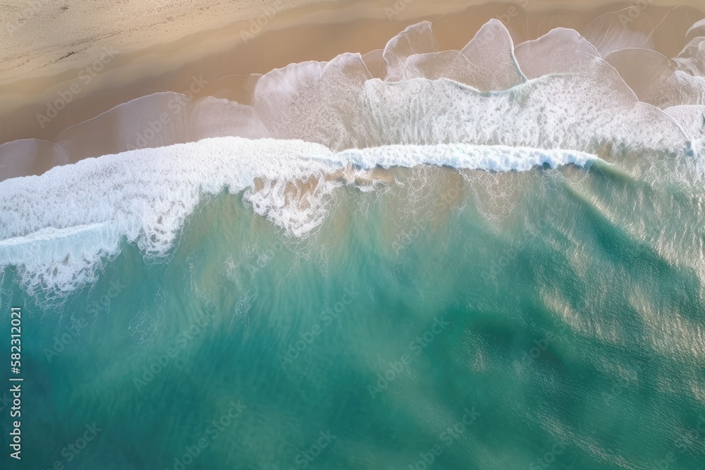 summertime seascape On a sunny day, the sea has lovely waves and is blue. aerial view from the top A