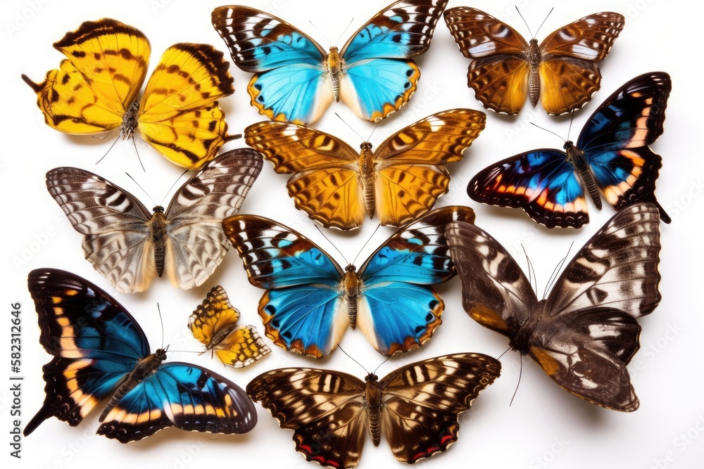 Exotic butterflies collection isolated on white. Generative AI