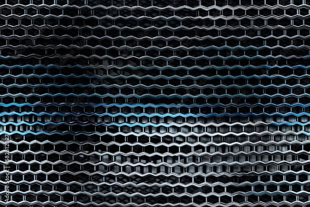 Background texture of a blue and silver grill is shown. Generative AI