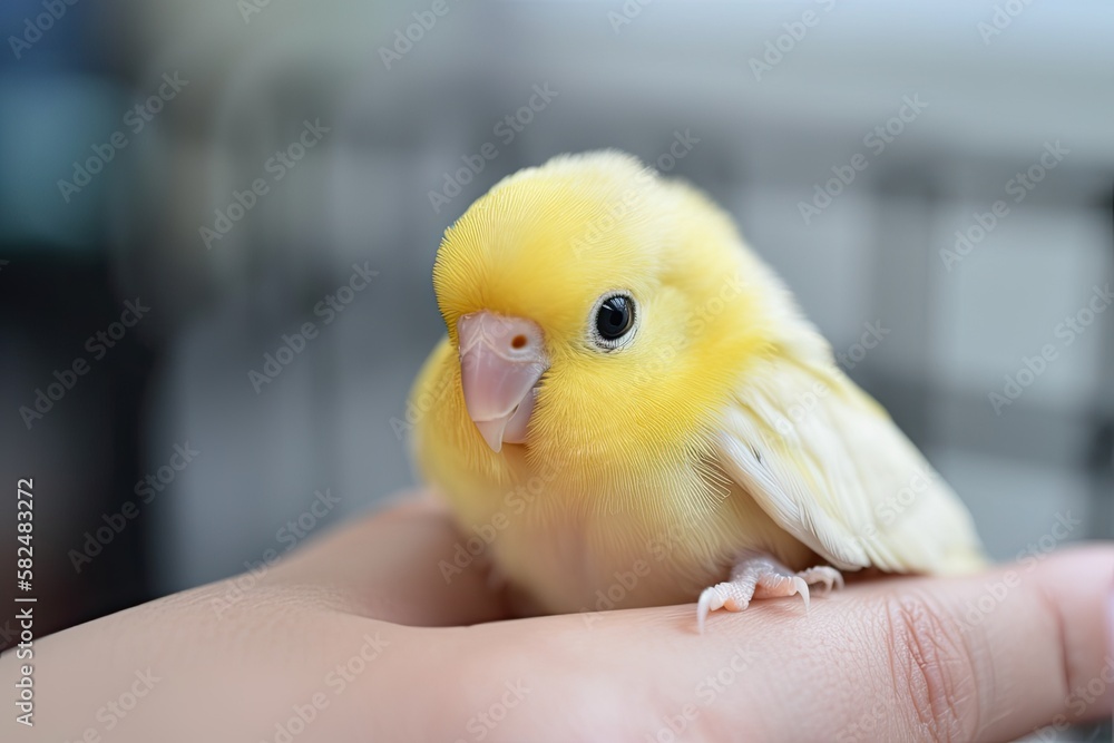 Yellow baby lovebird, one month. Generative AI