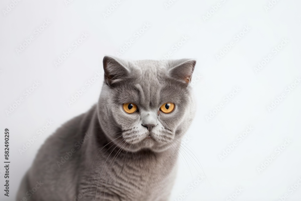 Scotch fold cat in gray on a white backdrop. Generative AI