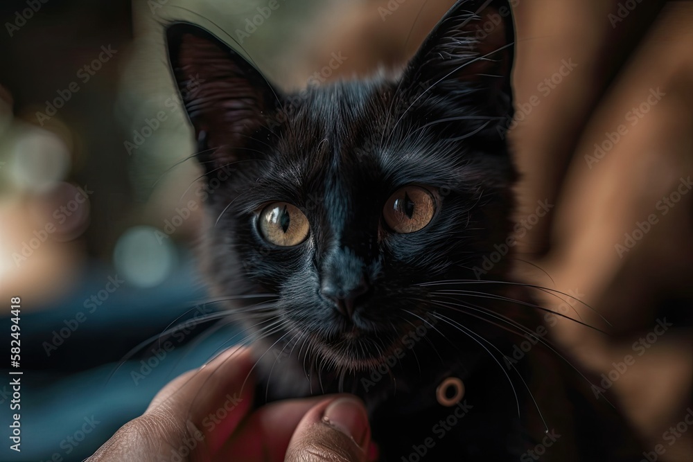 amusing black cat in your hand. Generative AI