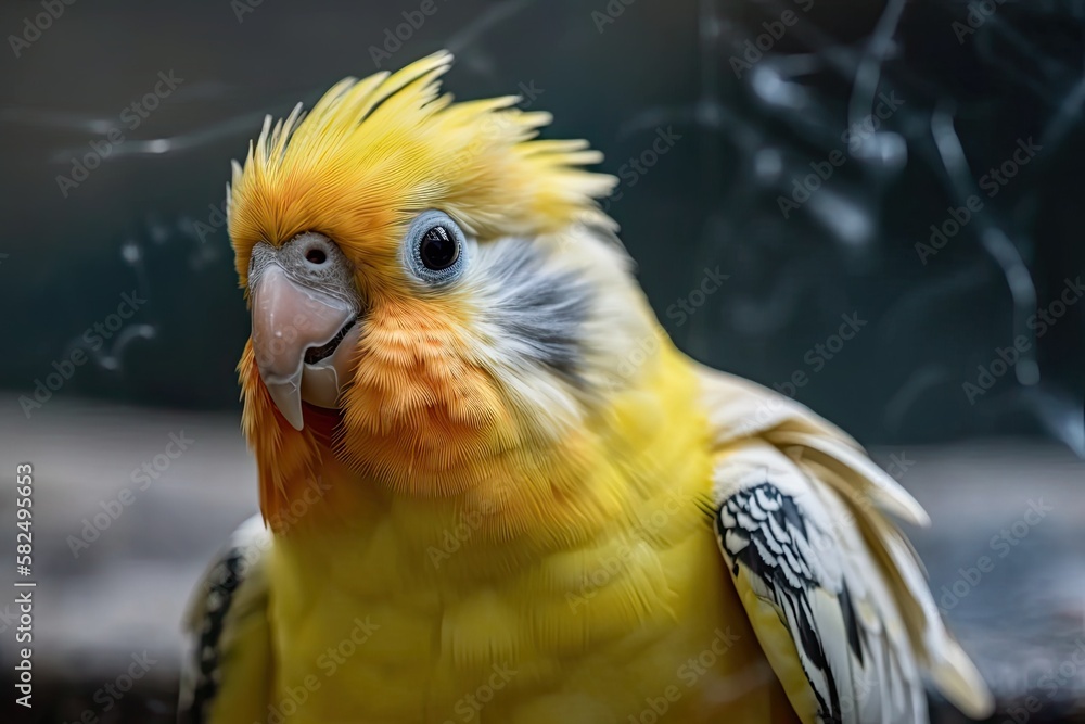 Cockatiel bird in yellow. a little parakeet bird. Generative AI