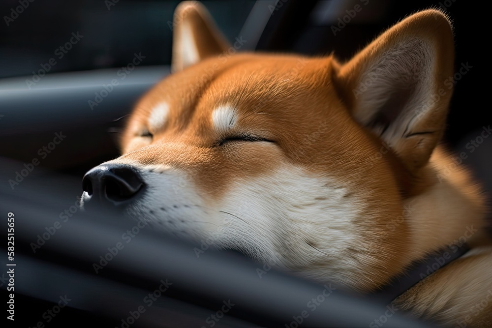 Face of a sleeping shiba inu. Generative AI