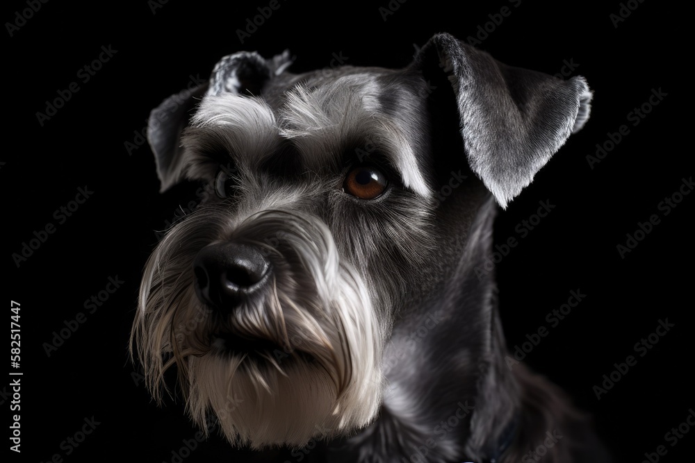 Miniature schnauzer headshot. Generative AI