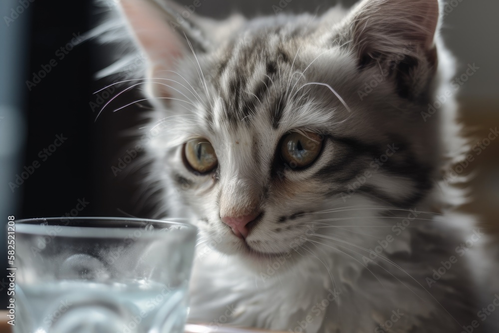 Kitten with lovely eyes drinking milk. Generative AI