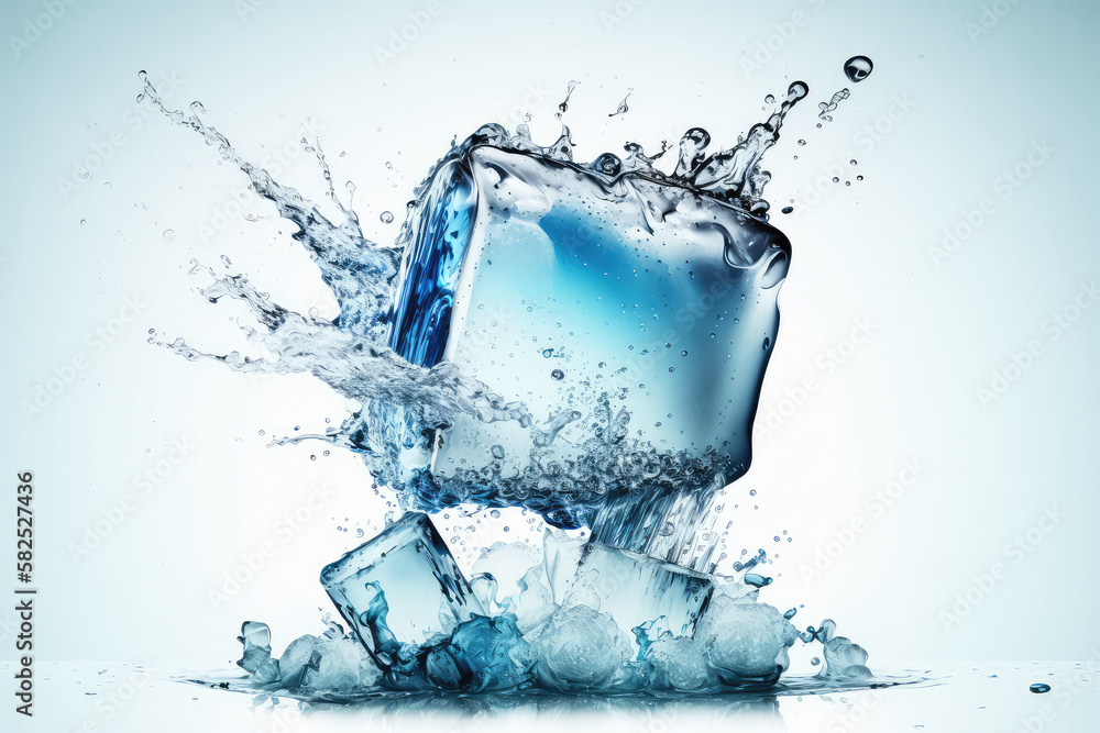 Ice Cubes Fall In Cold Water With Splash - Refreshment Concept (ai generated)