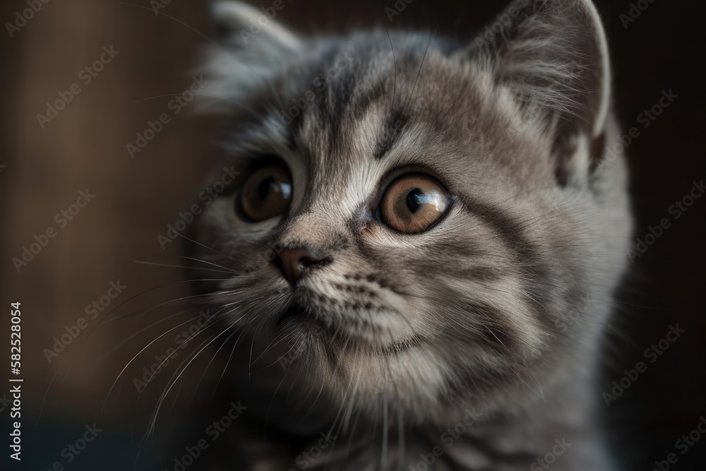 A little a beautiful kitten. Scotlands fold cat. Generative AI