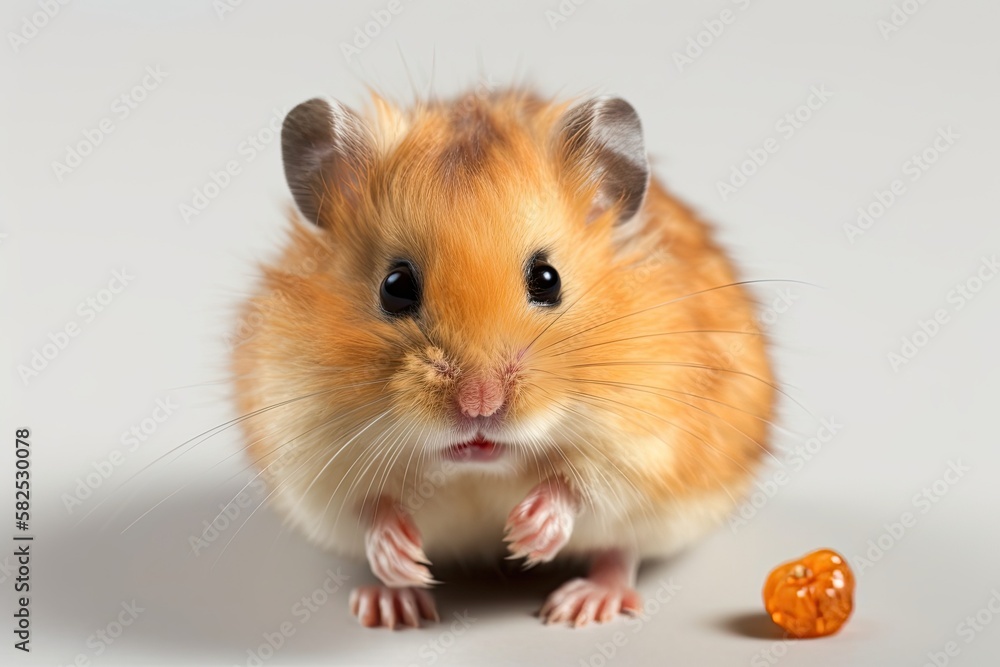 Hazelnut eating hamster on a white background. Generative AI