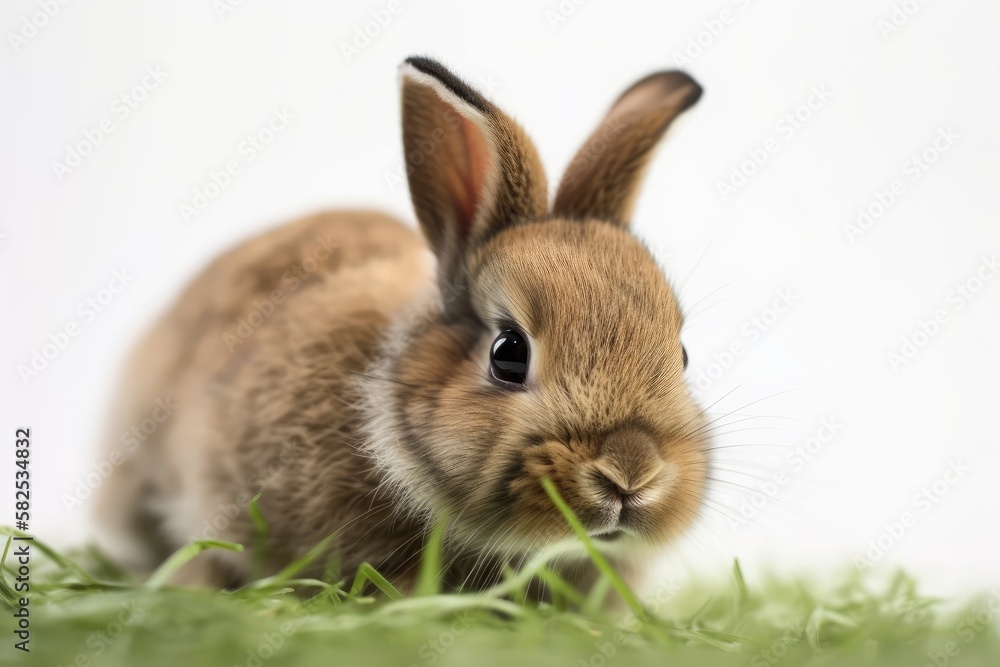 studio close up of an easter rabbit against a white background. Generative AI